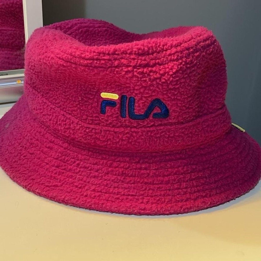 Magenta Colored Sherpa FILA Bucket Hat